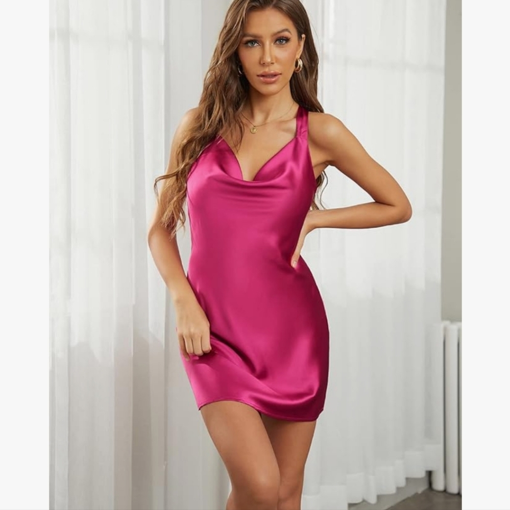 Womens satin silk halter mini dress xs